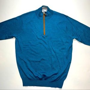 PETER MILLAR Merino Wool Silk blend Quarter Zip Long Sleeve Pullover Medium Teal